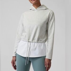 Athleta Gallery Hoodie Size Small Light Grey White Travel Work Poplin Shirt Tail